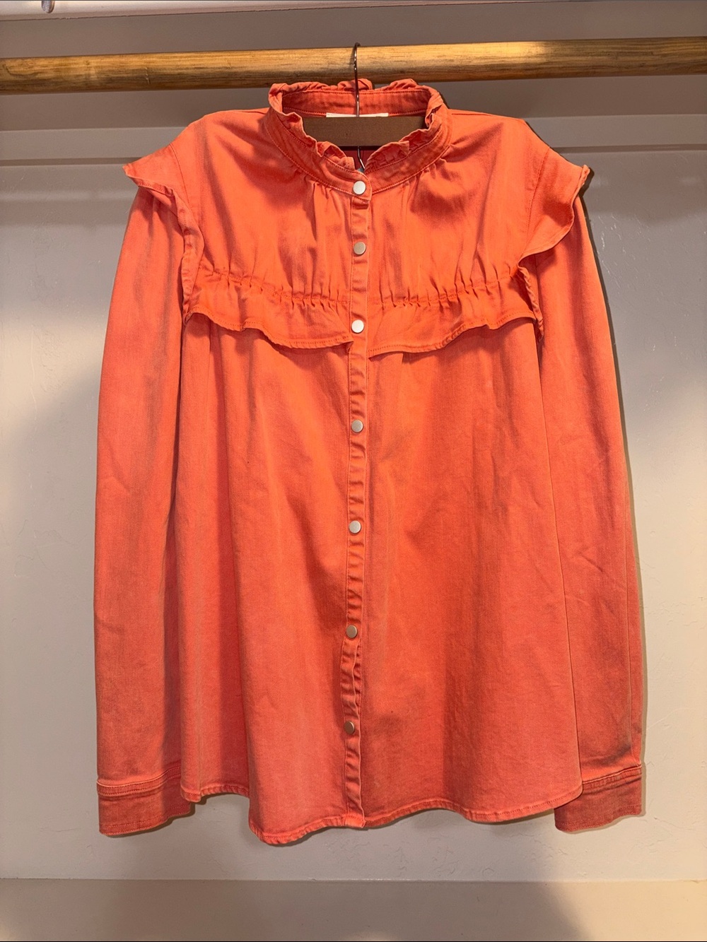 Mazik Coral Ruffle Yoke Button-Front Blouse